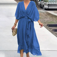 Amanda - Elegantes Kleid mit V-Ausschnitt – Blau