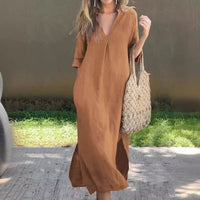 VIVEKA - KLEID LANG UND LOCKER – Khaki