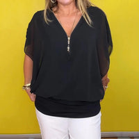 FREDERIKA - CHIFFONTOP MIT REIẞVERSCHLUSS – Schwarz