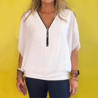 FREDERIKA - CHIFFONTOP MIT REIẞVERSCHLUSS – Weiß