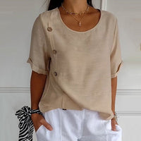 DILAY - BLUSE MIT RUNDAUSSCHNITT UND SEITENKNÖPFEN – Khaki