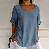 DILAY - BLUSE MIT RUNDAUSSCHNITT UND SEITENKNÖPFEN – Blau