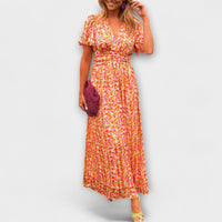 Elsie - Zeitloses V-Ausschnitt Kleid – Orange