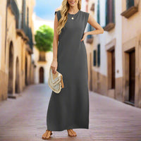 Sommerkleid für Damen - Langes ärmelloses Tunika-Kleid mit Blumenmuster – Grau