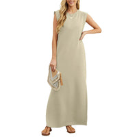 MERYEM - MAXIKLEID ÄRMELLOS GERADE UND LOCKER – Khaki
