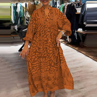 GISILA - LANGES LOCKERES KLEID MIT MUSTER – Orange