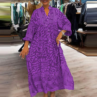 GISILA - LANGES LOCKERES KLEID MIT MUSTER – Lila