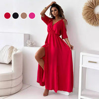 ZELINDA - LANGES KLEID MIT V-AUSSCHNITT – Rot