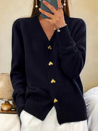 Strickjacke Damen Herzknöpfe Elegant | Weich V-Ausschnitt – Schwarz