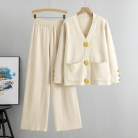 Lieselotte | Damen-Set Knopf-Pullover & Weitbein-Hose – Aprikose