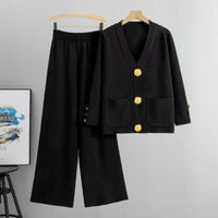 Lieselotte | Damen-Set Knopf-Pullover & Weitbein-Hose – Schwarz