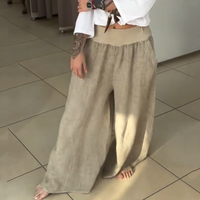 AMALIA - STRETCHHOSE MIT WEITEM BEIN UND TASCHEN – Beige