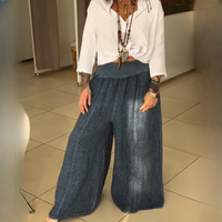 AMALIA - STRETCHHOSE MIT WEITEM BEIN UND TASCHEN – Blau