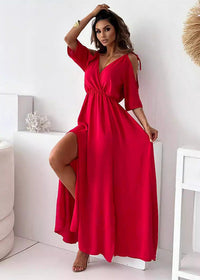 Vilna - Wunderschönes Kleid mit Seitenschlitz – Rot