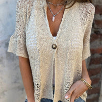 ADELHEID - TOP AUS STRICK MIT KURZEN ÄRMELN – Beige