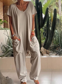 JETTE - LOCKERER JUMPSUIT MIT TIEFEN TASCHEN – Beige