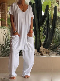 JETTE - LOCKERER JUMPSUIT MIT TIEFEN TASCHEN – Weiß