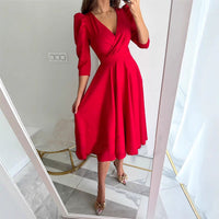 TÜLAY - PLISSIERTES MIDIKLEID MIT V-AUSSCHNITT – Rot