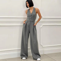 LORELEI - LANGER ÄRMELLOSER FIGURBETONTER JUMPSUIT – Grau