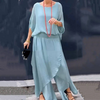 NADIRA - ASYMMETRISCHES BLUSE- UND HOSENSET – Blau