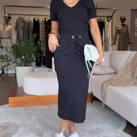 LORINA - FIGURBETONTES TOP UND MIDIROCK – Schwarz