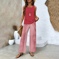 MELEK - SET AUS ÄRMELLOSER BLUSE UND PALAZZOHOSE – Rot