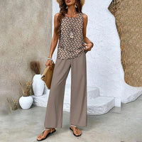 MELEK - SET AUS ÄRMELLOSER BLUSE UND PALAZZOHOSE – Braun