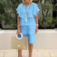 NILAY - KLEID MIT VOLANTS UND GERADEM SCHNITT – Blau