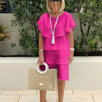 NILAY - KLEID MIT VOLANTS UND GERADEM SCHNITT – Fuchsie