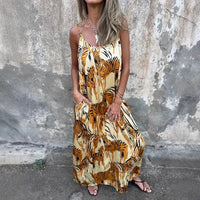 Printed Spaghetti Strap Backless Dress – Gelb
