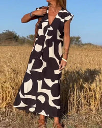 V-Neck Print Dress – Schwarz