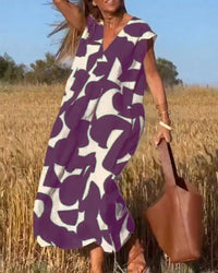 V-Neck Print Dress – Violett