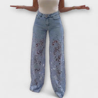 Trendige Spitzen-Patchwork-Jeans – Hellblau