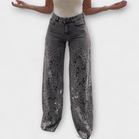 Trendige Spitzen-Patchwork-Jeans – Grau
