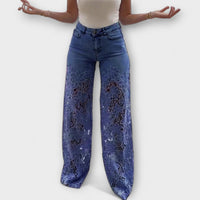 Trendige Spitzen-Patchwork-Jeans – Dunkelblau