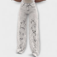 Trendige Spitzen-Patchwork-Jeans – Weiß