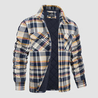 Herren Flanell Hemd Jacke lange Ärmel gesteppt gefüttert Plaid Mantel Button Down dicke Outwear für Winter – Gelb