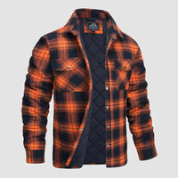 Herren Flanell Hemd Jacke lange Ärmel gesteppt gefüttert Plaid Mantel Button Down dicke Outwear für Winter – Orange