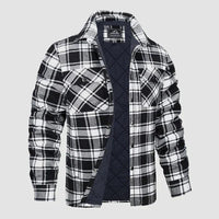 Herren Flanell Hemd Jacke lange Ärmel gesteppt gefüttert Plaid Mantel Button Down dicke Outwear für Winter – Weiß