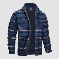 Herren Flanell Hemd Jacke lange Ärmel gesteppt gefüttert Plaid Mantel Button Down dicke Outwear für Winter – Blau