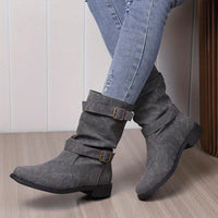 Belvia™ - Damenstiefeletten im Vintage-Stil mit Niedrigem Absatz und Schnallendetail – Grau