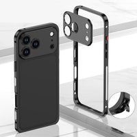 Metallrahmen-iPhone-Hülle mit Wärmeableitung und Seepferdchen-Schnallen-Design – Schwarz