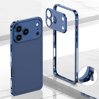 Metallrahmen-iPhone-Hülle mit Wärmeableitung und Seepferdchen-Schnallen-Design – Dunkelblau