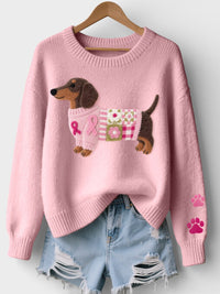 Lena | Damen Pullover gemütlich mit Dackelprint – Babyrosa