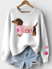 Lena | Damen Pullover gemütlich mit Dackelprint – Weiß