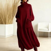 Keeti – Rollkragen Pullover Kleid Mit Taschen – Rot