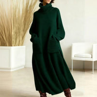 Keeti – Rollkragen Pullover Kleid Mit Taschen – Grün