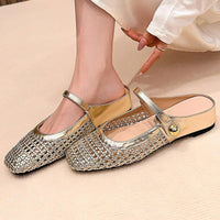 Ulia - atmungsaktive Mary-Jane-Mules mit eckiger Zehenpartie – Gold