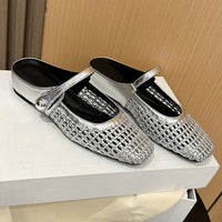 Ulia - atmungsaktive Mary-Jane-Mules mit eckiger Zehenpartie – Silber