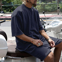 Eamon - lässiges Oversize T-Shirt- und Shorts-Set – Dunkelblau